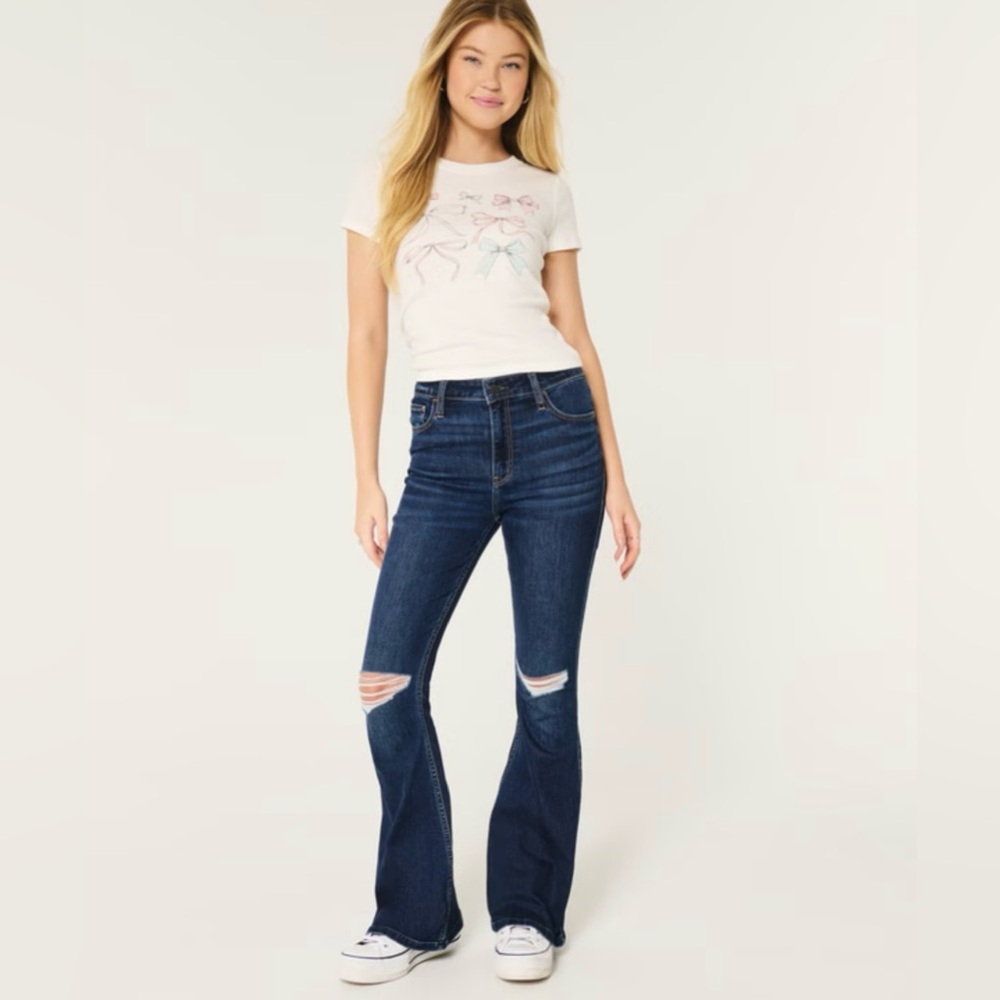 Hollister Flare Frayed Jeans Bell Bottom 6/28